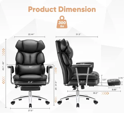 Miniatura 3 de Sweetcrispy Silla Ejecutiva de Escritorio para Oficina en Casa - Ergonómica Grande y Alta con Respaldo Alto con Reposapiés y Soporte Lumbar