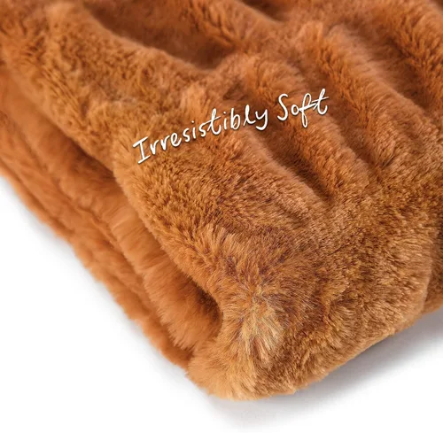 Miniatura 7 de Chanasya - Manta fruncida de pelo sintético de calidad prémium; lujosa manta de visón suave y reversible, 50 x 65 pulgadas, modelo Cathy Spice