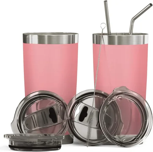 Miniatura 10 de BluePeak Juego de vasos aislados de acero inoxidable al vacío de doble pared, paquete de 2, incluye 2 tapas para sorber, 2 tapas deslizantes a Negro