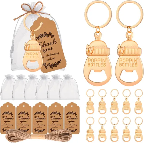 Miniatura 9 de 50 unidades de abrebotellas para baby shower, regalos de fiesta para invitados, bonitos abrebotellas decoraciones con bolsas de organza, regalos
