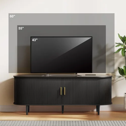 Miniatura 3 de DHH Soporte de TV moderno de mediados de siglo de 55 pulgadas con toma de corriente para televisores de hasta 60 pulgadas, centro de entretenimiento