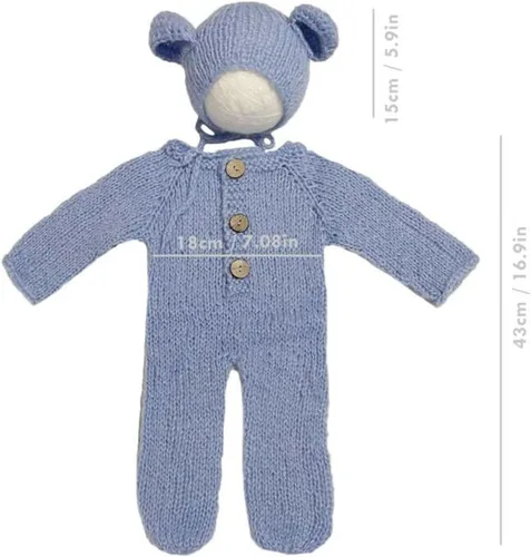 Miniatura 3 de 2 piezas de accesorios de fotografía para recién nacidos, trajes de fotos para niños, sesiones de fotos de bebé, disfraz de niña con sombrero de oso