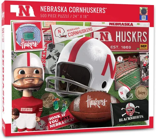 YouTheFan - Rompecabezas serie retro NCAA de Nebraska Cornhuskers, colores del equipo, 500 piezas, grande
