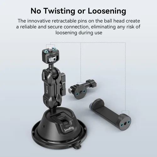Miniatura 3 de SMALLRIG Soporte de ventosa para GoPro con pasador antitorsión, soporte de metal para parabrisas de automóvil en el exterior, montaje en tablero