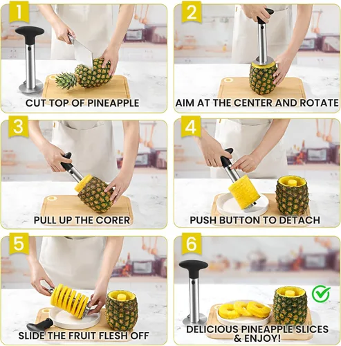 Miniatura 5 de Aubenr Premium - Herramienta de corte y descorchador de piña, cortador de piña afilado con puntas serradas, fácil de usar y limpiar, removedor