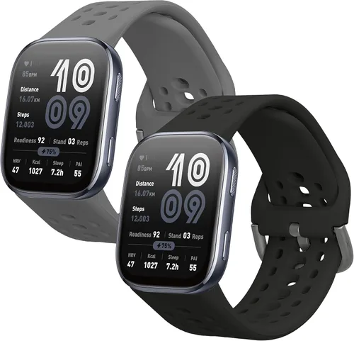 Miniatura 9 de kwmobile Correa compatible con Amazfit Bip 6 / Bip 5 Unity/Bip 5 / GTS 3 / Balance 2 / Correa de repuesto de silicona para reloj - Negro/Gris oscuro