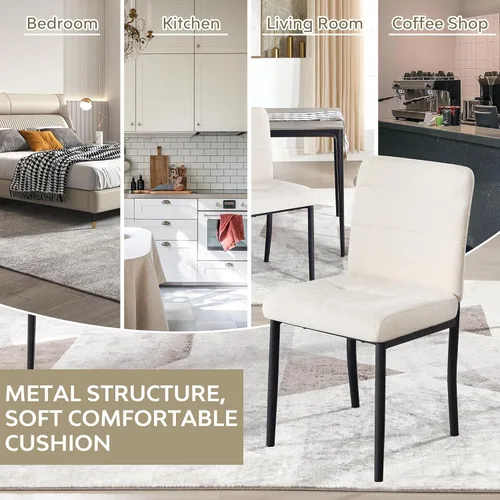 Miniatura 5 de Juego de 2 sillas de comedor, modernas sillas de comedor Parsons de tela tapizada, sillas de cocina sin brazos con patas de metal y asiento