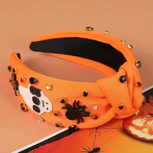 Miniatura 5 de Diademas de fantasma de Halloween para mujer, diadema de araña espeluznante con cuentas de diamantes de imitación de cristal, accesorios