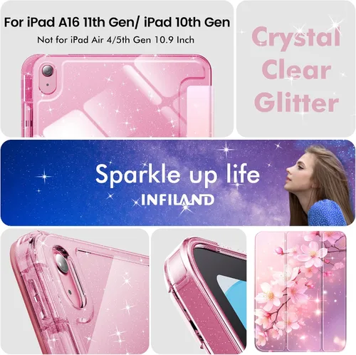 Miniatura 7 de INFILAND Funda compatible con iPad A16 de 11ª generación de 11 pulgadas 2025, funda para iPad de 10ª generación de 10.9 pulgadas, cubierta con Flor