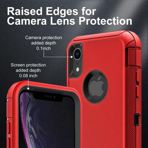 Miniatura 3 de YKHJKLEC para iPhone XR, funda de grado militar 3 en 1 resistente a prueba de golpes/caídas/polvo con 2 piezas de protector de pantalla de vidrio