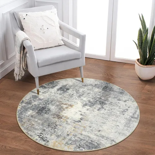 Miniatura 53 de Lahome Alfombra redonda moderna abstracta de 3 pies, color azul, lavable, de 3 x 3 pies, para cocina, entrada, suave, pequeña, antideslizante