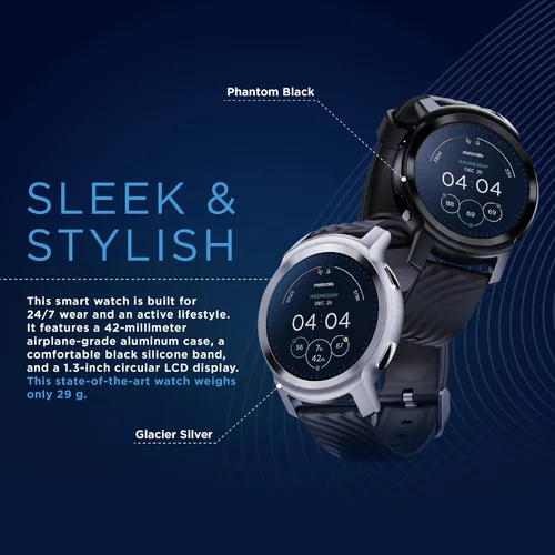 Miniatura 3 de Motorola Reloj inteligente Moto Watch 100 - Reloj inteligente de 1654in con GPS para hombres y mujeres batería de hasta 14 días frecuencia cardíaca