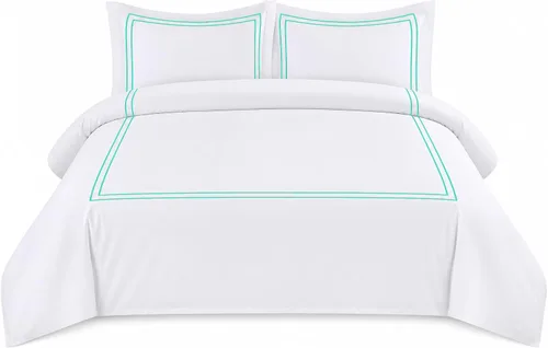 Miniatura 29 de BedDecor Lujoso juego de funda de edredón de algodón egipcio de 400 hilos, 1 pieza con hermoso bordado de 2 rayas