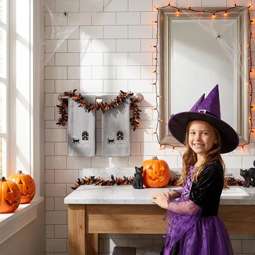 Miniatura 9 de Serafina Home Juego de toallas de mano de cocina de Halloween: come bebida y sé aterrador con decoración de bruja divertido humor para fiestas