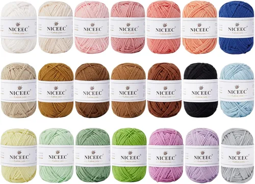 Miniatura 43 de NICEEC 4 madejas de hilo de algodón suave para bebé, 4 capas, manualidades DIY, peso fingering, hilo para manta para ganchillo y tejido, total 700