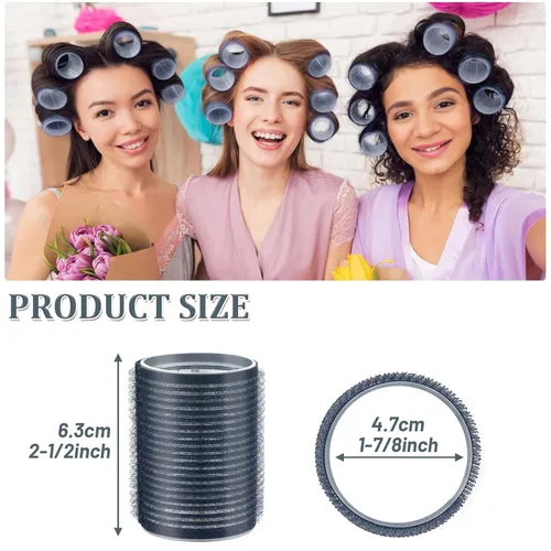 Miniatura 2 de Acejoz Rulos para el Cabello, 12 Piezas Rulos Grandes de Autoagarre para el Cabello con 12 Piezas Pinzas de Pico de Pato de Acero Inoxidable