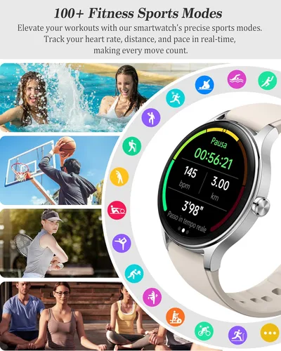Miniatura 5 de Reloj inteligente para mujeres, mujeres y hombres, reloj de fitness de 1.27 pulgadas [caja de 1.614 in] con recepción de llamadas/marcación, monitor