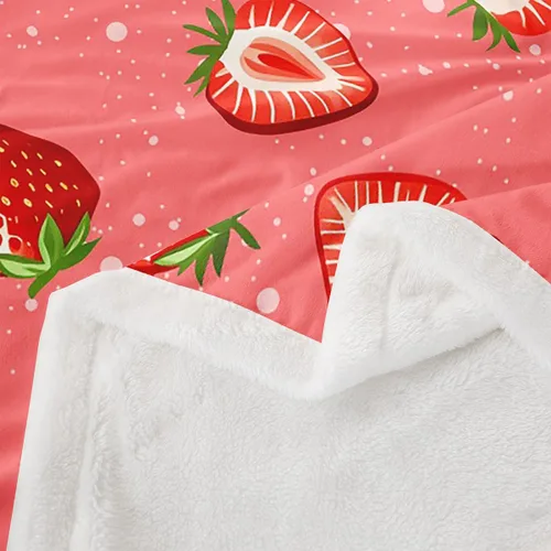 Miniatura 3 de Feelyou Manta femenina de vellón sherpa de fresa para niños y niñas, estampado de frutas tropicales, felpa rosa dulce fresa mullida para sofá