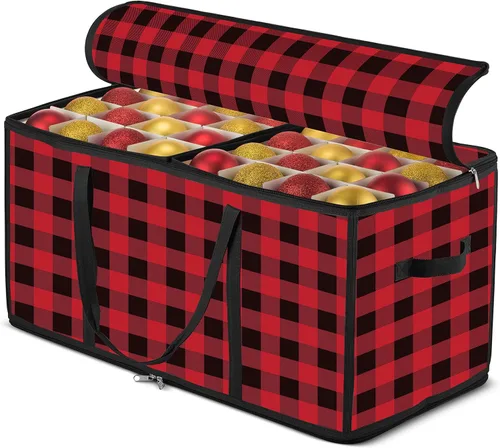 ZOBER Caja de almacenamiento de plástico para adornos de Navidad, almacena 128 adornos de 3 pulgadas con bandejas individuales, caja de Cuadros