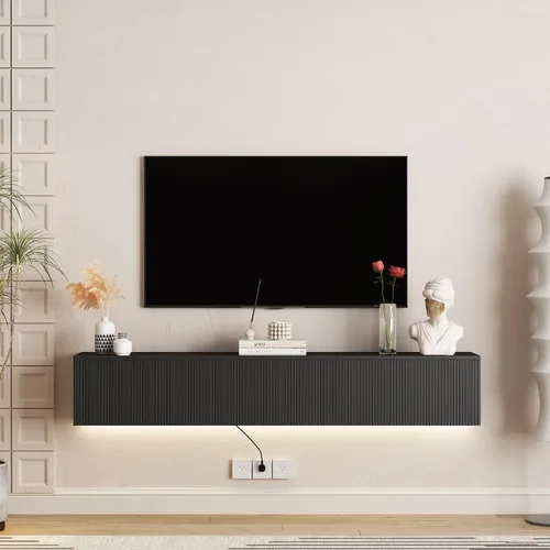 Miniatura 14 de Soporte flotante para TV montado en la pared con 20 LED de color, soporte de TV moderno de 63 pulgadas, gabinete de TV flotante centro