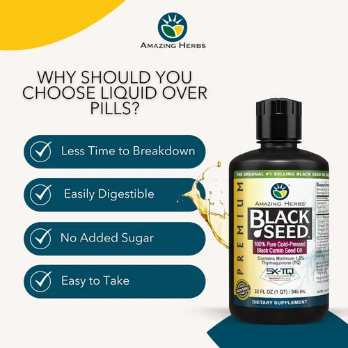 Miniatura 6 de Amazing Herbs Aceite de semilla negra de alta calidad, prensado en frío, ayuda a la salud digestiva, apoyo inmunológico, función cerebral, movilidad