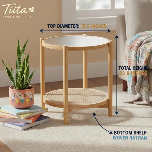 Miniatura 4 de Tiita 2 Pack Mesa Auxiliar Redonda Mesa de Centro Mesa Lateral de 2 Niveles Mesa de Noche/Mesa de Acento Pequeña de Hierro Mesa de Café para Sala