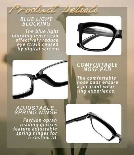 Miniatura 4 de Anteojos de lectura para mujer, bloqueo de luz azul, elegantes de gama alta, cuadrados, de gran tamaño, para lectura de computadora, bisagra