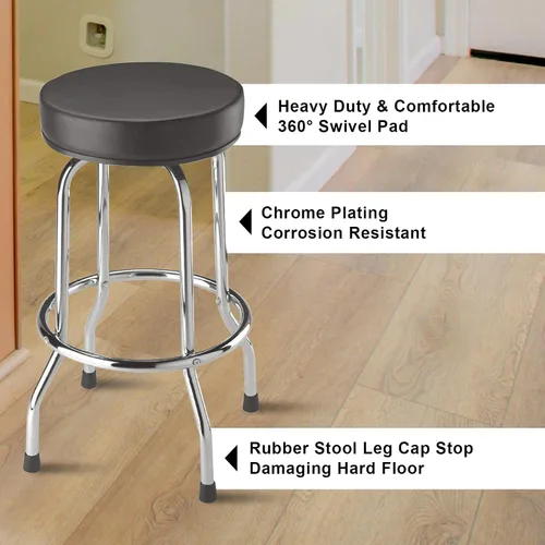 Miniatura 4 de Torin ATRP6185B-1 Taburete giratorio de bar: Asiento acolchado para garaje/taller con patas cromadas, negro