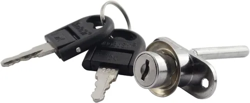 Miniatura 5 de 1 cerradura de émbolo cilíndrico de 0.630 in para cajón, armario, escritorio, mesa de oficina, enlace de actividad frontal, cerradura asociada, 1