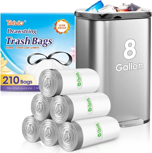 Miniatura 12 de Teivio - Bolsas de basura con cordón fuerte de 3 galones, 220 unidades, bolsas de basura para baño, bolsas de plástico pequeñas para el hogar