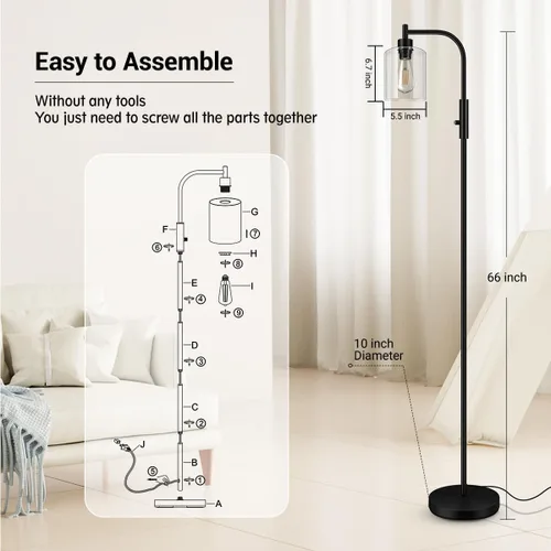 Miniatura 4 de Lámpara de pie regulable BoostArea, lámpara de pie con pantalla de vidrio, bombilla LED de 6 W incluida, lámpara de pie moderna, lámpara LED Vidrio