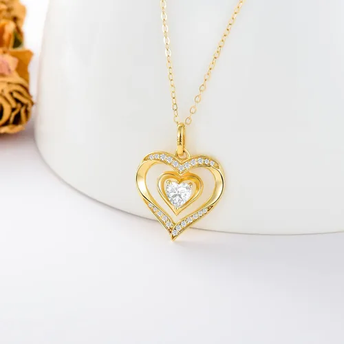 Miniatura 4 de 14K Solid Gold Heart Necklace for Women I Love You Mom Real Gold Love Heart Flower Pendant Jewelry Mothers Day Gift for Mom Wife Daughter 16-18 Inch
