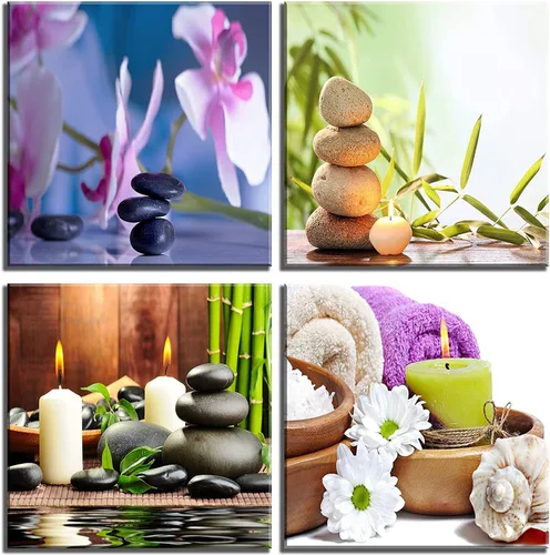 Miniatura 11 de NAN Wind Arte de pared en lienzo de orquídeas rosas y piedras zen - Decoración de orquídeas - Cuadros de flores de spa - Arte de pared Zen