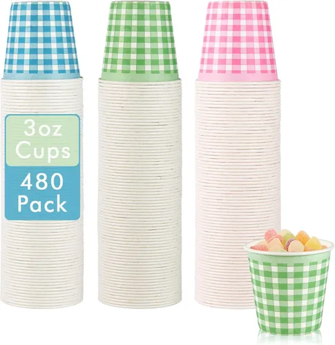 LITOPAK Paquete de 480 vasos de papel de 3 onzas, vasos de baño desechables coloridos, tazas pequeñas para enjuague bucal para el hogar, baño,