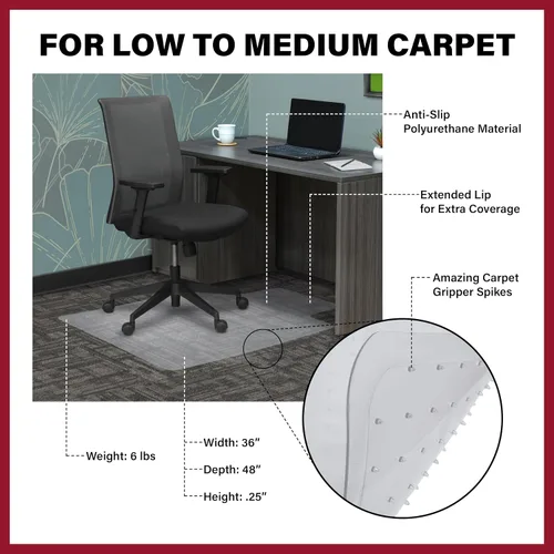 Miniatura 6 de Romig Alfombra transparente para silla de oficina (36 x 48 pulgadas), superficie antideslizante con labio, protector de suelo duradero para silla