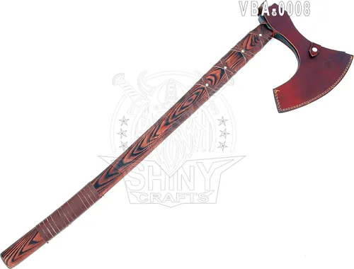 Miniatura 6 de SHINY CRAFTS® Hacha Vikinga Hecha a Mano Hacha Nórdica- Hacha Berserker de Dos Manos de 40" de Largo Hacha Forjada - Hacha Barbuda - con Funda VBA-08