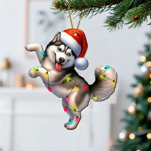 Miniatura 2 de Adornos colgantes de Navidad de Husky impresos por dos lados, recuerdo para mujeres, hombres y amigos, decoraciones colgantes de árbol de Navidad