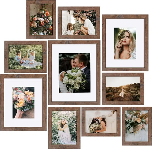 Miniatura 10 de SESEAT Marcos de Fotos Collage, Juego de Marcos de Pared para Galería con Marcos de 11x14, 8x10, 5x7, 4x6 en Acabado de Madera de Grano Negro, Juego