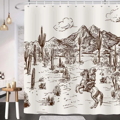 Miniatura 9 de Cortina de ducha de vaquero occidental, cortina de ducha de vaquero salvaje oeste, caballo y cactus del desierto, cortina de ducha para baño