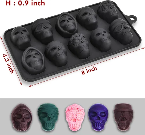 Miniatura 2 de Webake Molde de calavera para chocolate con 5 formas diferentes, molde de esqueleto de silicona para Halloween, chocolate, dulces, gelatina, hielo