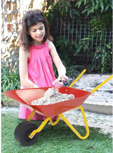 Miniatura 8 de GLACER Carretilla para niños, juguetes para exteriores con bandeja de acero, asas antideslizantes y rueda antideslizante, bandejas de construcción