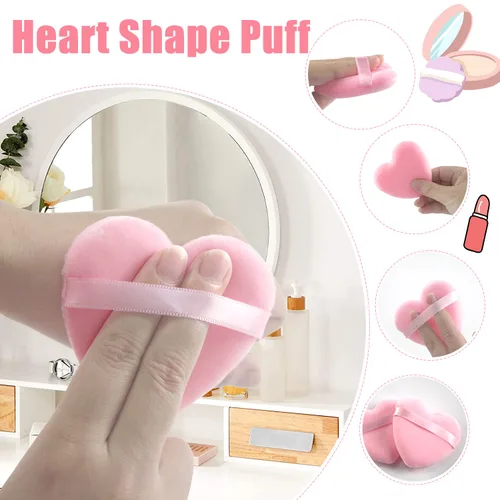 Miniatura 3 de 6 piezas de soplo de polvo para cara suave en forma de corazón para polvo suelto, polvo mineral, polvo corporal, terciopelo, base cosmética, 6