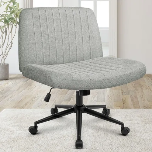 Miniatura 16 de Orange Factory Silla Criss Cross con Ruedas Silla de Escritorio de Tocador Ancha y Cómoda Base Dual de Cuero sin Brazos Ajustable Giratoria