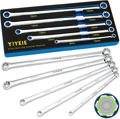 Miniatura 9 de YIYEIE Juego de llaves inglesas extractoras de pernos de 6 piezas, Juego de llaves de 6 puntos con extremo cuadrado métrico de 8-19mm