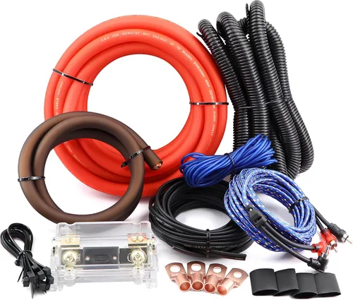 Kit de cableado OFC AMP de calibre 0, kit de instalación de cable de subwoofer de coche de 3000 vatios para amplificador de potencia, radio y