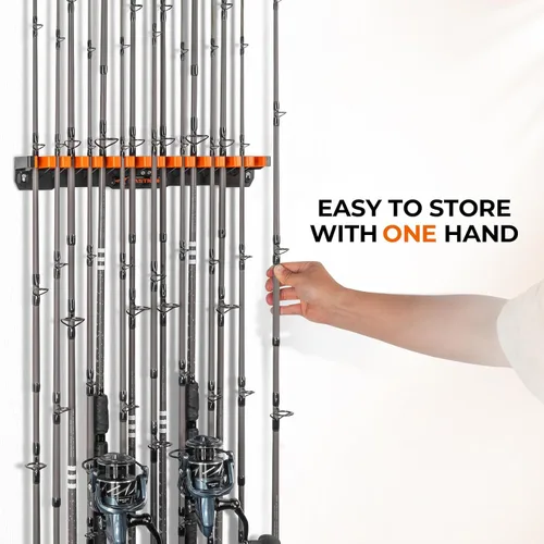 Miniatura 4 de KastKing V15HD Soporte vertical para caña de pescar resistente – Soporte para caña de pescar montado en la pared, almacena 15 cañas grandes o combos