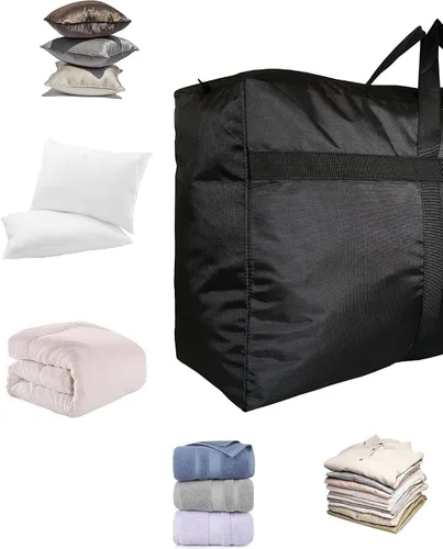 Miniatura 16 de Bolsa de lona de almacenamiento extra grande para viajes, bolsa de lona de viaje gigante de gran tamaño negra