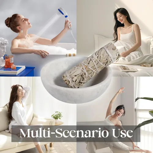 Miniatura 7 de Koville Soporte de incienso de mármol natural, soporte para varillas de incienso con 9 agujeros, quemador de incienso hecho a mano con recogedor