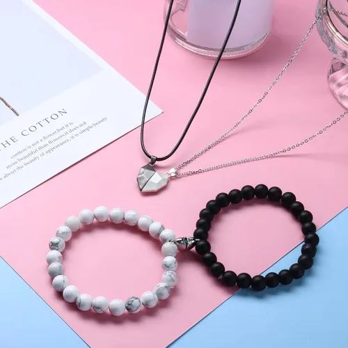 Miniatura 6 de Jslohas 4 collares magnéticos para parejas collares con colgante de corazón a juego pulseras de Yin Yang regalos de relación regalos del día de San