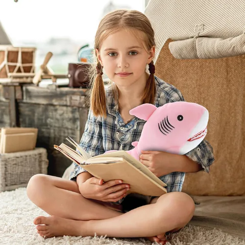 Miniatura 7 de DolliBu Peluche suave de tiburón rosa para bebé, peluche de tiburón de peluche para niños y niñas, juguetes de animales marinos y regalos